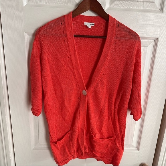 J. Jill Love Linen Cardigan Large Coral 2 Pockets shell button - Picture 1 of 7